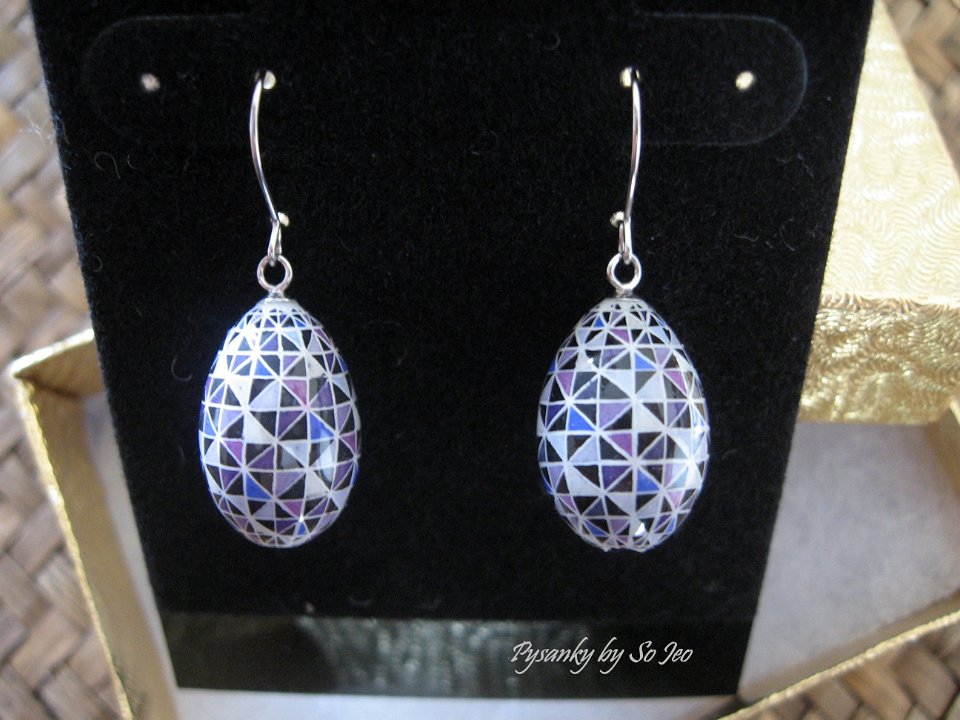 Tiny Purple Triangles Finch Egg Earrings Pysanky Jewelry By So Jeo